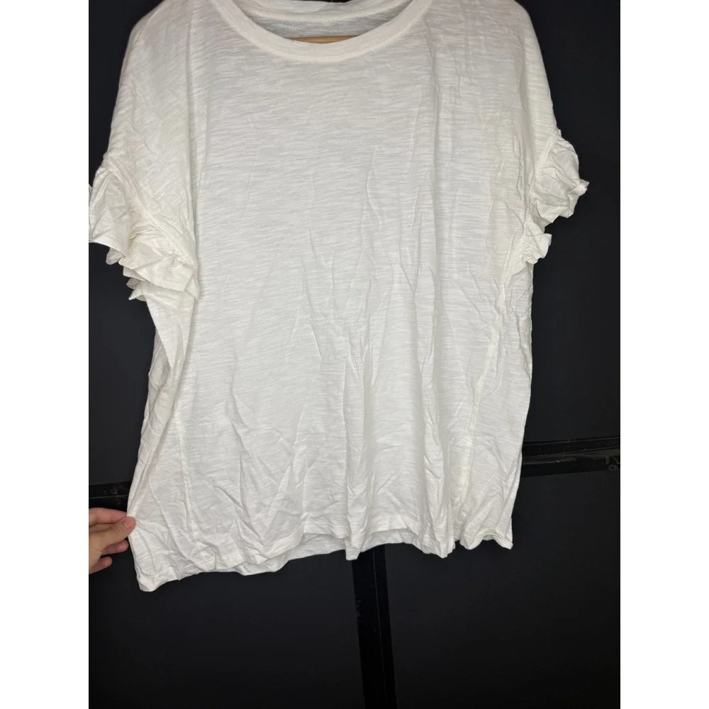 LOGO by Lori Goldstein Women's 100% Cotton Ruffle Sleeve Tee Alabaster #36# - Picture 4 of 12
